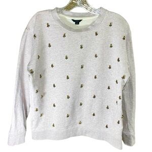 J. Crew Heather Gray Crew Neck Long Sleeve Cotton Jeweled Sweatshirt Size M
